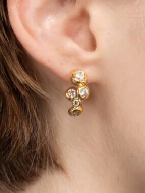 NEW ALEXIS BITTAR Asterales Gold Small Hoop Earring Clear JN12 JL24
